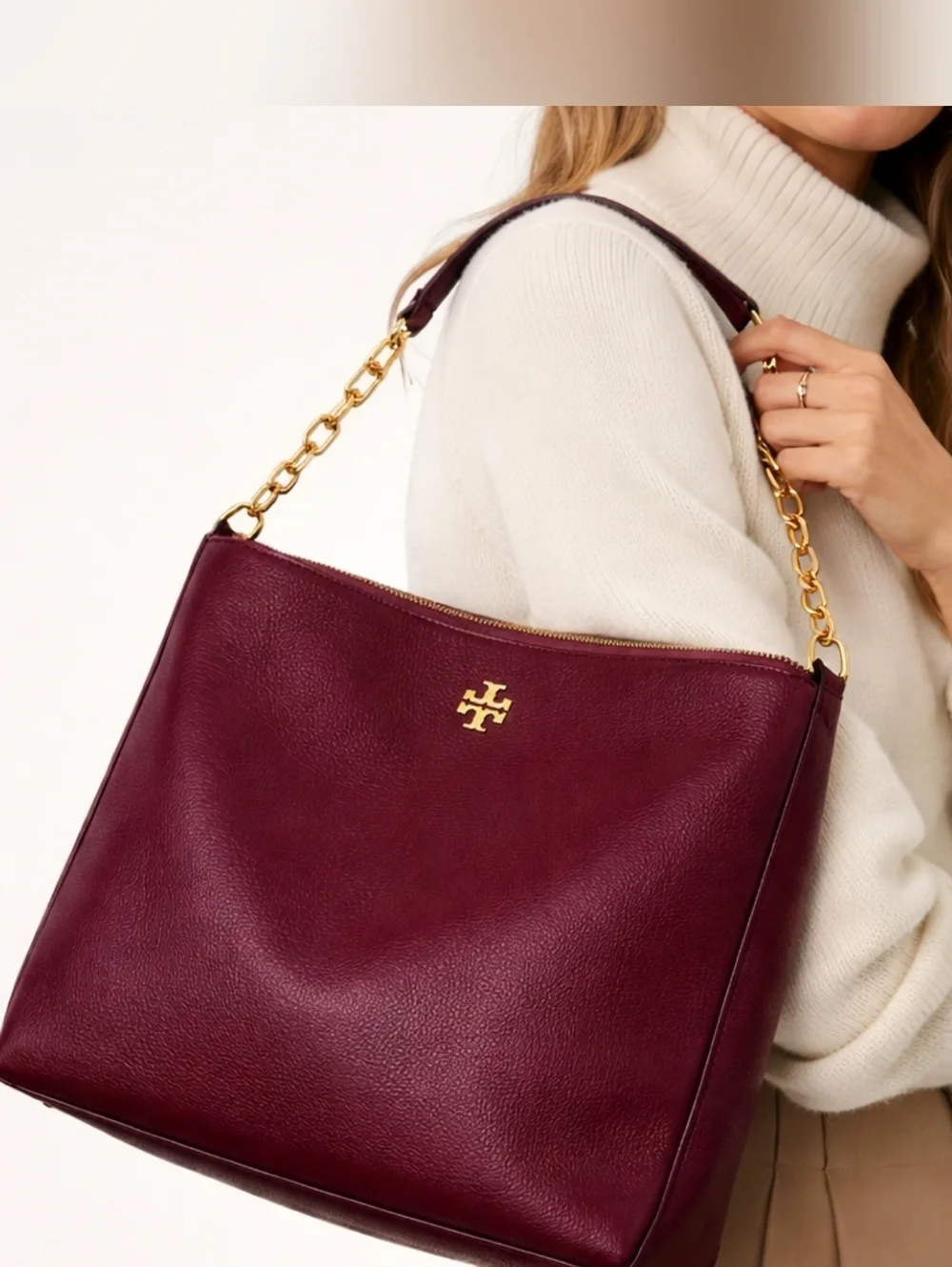 Tory Burch Burgundy Chelsea Chain Hobo Oversized Tote Imperial Garnet Purse/Bag